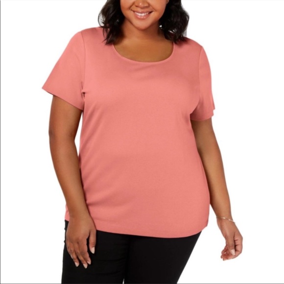 Karen Scott Tops - Coral Scoopneck Short Sleeve Top Plus Size 3X